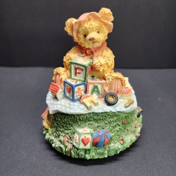 Vintage Resin Baby Girl Bear Music Box Ornate Decorative - Picture 1 of 7